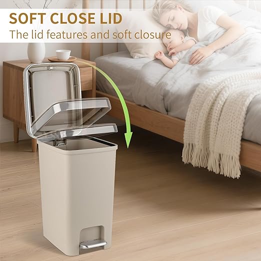 Small Bathroom Trash Can with Lid and 3 Rolls Trash Bags, Step Pedal - Image 5