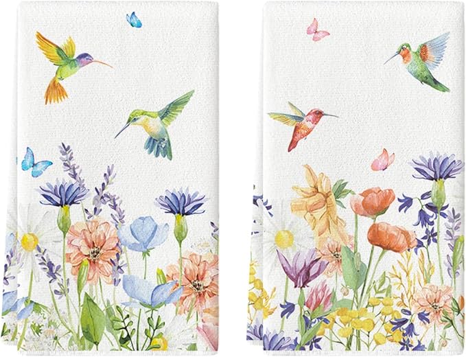 Artoid Mode Anemone Flower Hummingbird Kitchen Towels Dish Towels, 18x26 Inch by ArtoidMode