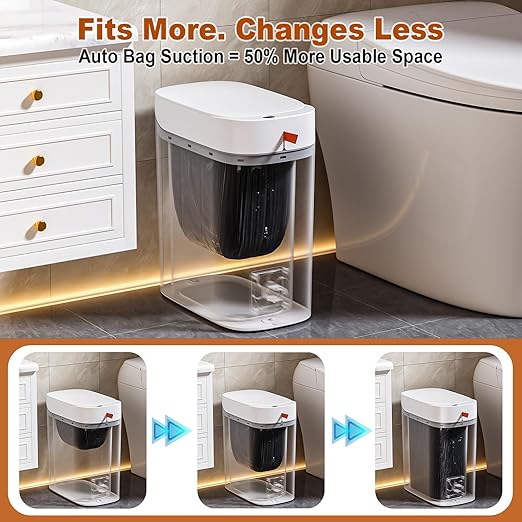 funest Bathroom Trash Can with Lid, Automatic Motion Sensor Trash Can, 3.5 - Image 6