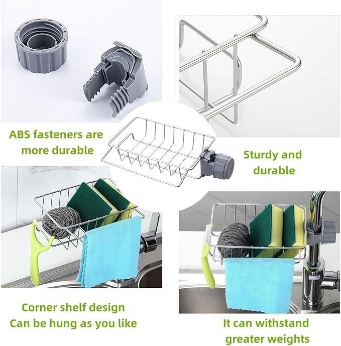 Sponge Holder for Kitchen Sink, Drying Rack for Sponges and Bottles - Image 7