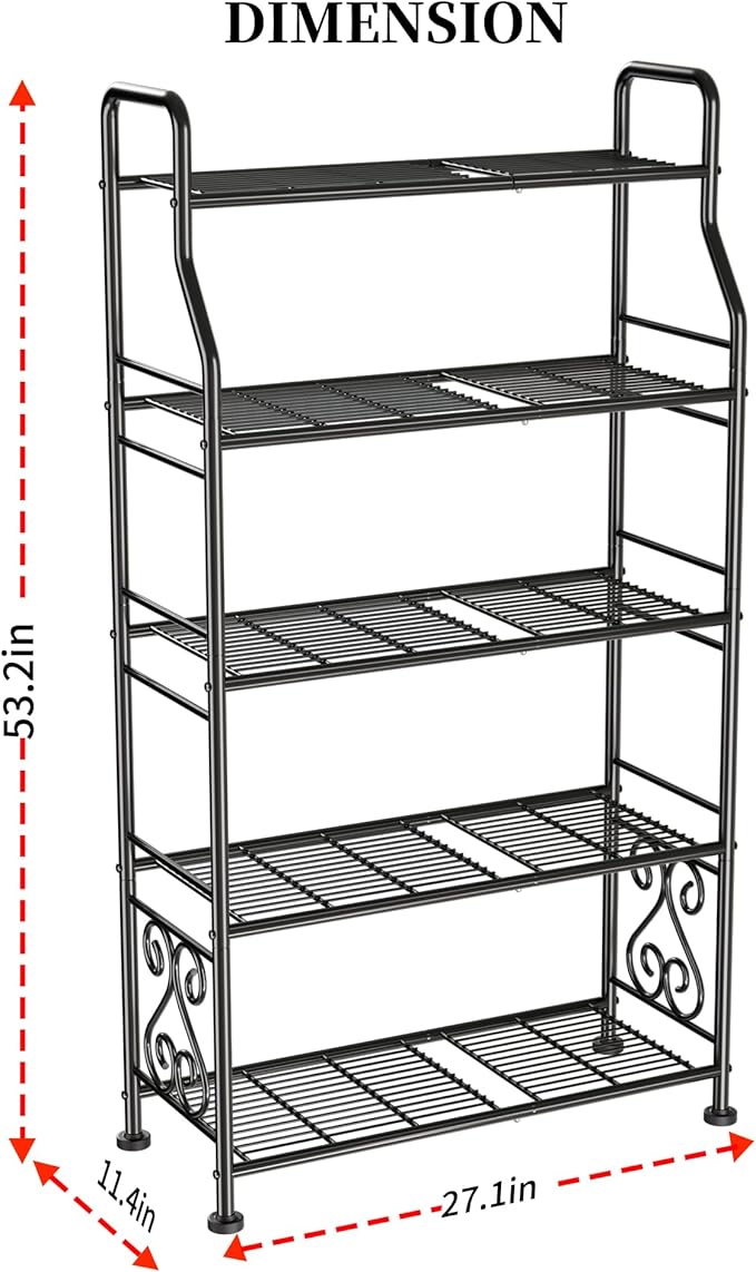 GIOTORENT Plant Stand Outdoor Indoor 5 Tier Metal Waterproof - 53.2" Plant Shelf for Patio, Balcony, Living Room, Large Capacity Tiered Plant Rack, Black - Image 2