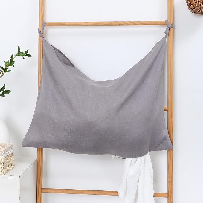 Hanging Linen Laundry Bag, 100% Pure Flax Linen Over The Door Hamper - Image 4
