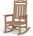 Oversized Rocking Chair Outdoor, High Back Porch Rocker Chair, HDPE All Weather Resistant Rocking Chairs for Patio, 386lbs Weight Capacity, Teak by Suunyn