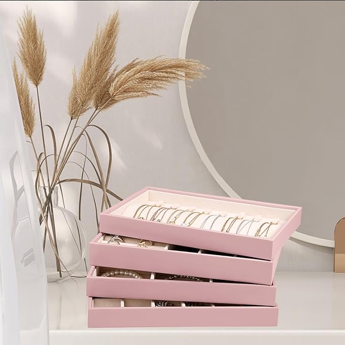 LANDICI Stackable Jewelry Organizer Trays 4 Set, PU Leather Jewelry Organizer - Image 6