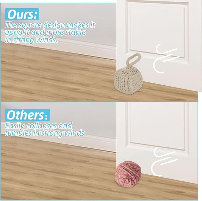 Acrux7 2 Pack Door Stopper 5.5x5.5 Inch Square Rope Knot Door Stop Nautical - Image 3