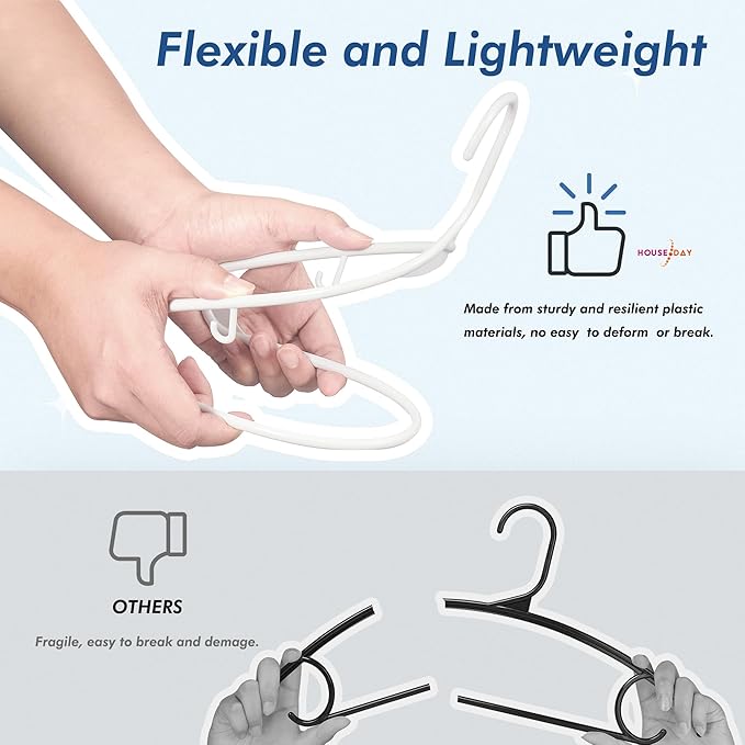 HOUSE DAY White Plastic Hangers 50 Pack, Plastic Clothes Hangers - Image 6