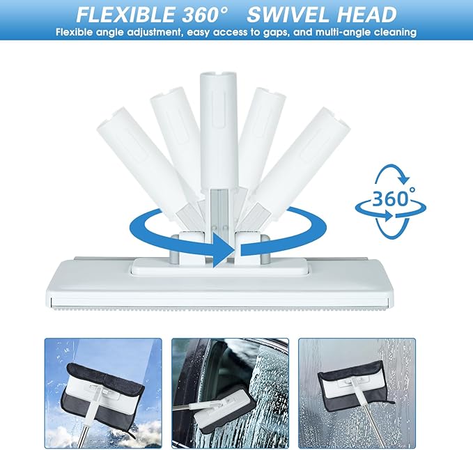 Disposable Dust Mop with 3 Shiny Cleaning Wipe Cloths, 360°Spin No Wash Mop - Image 3