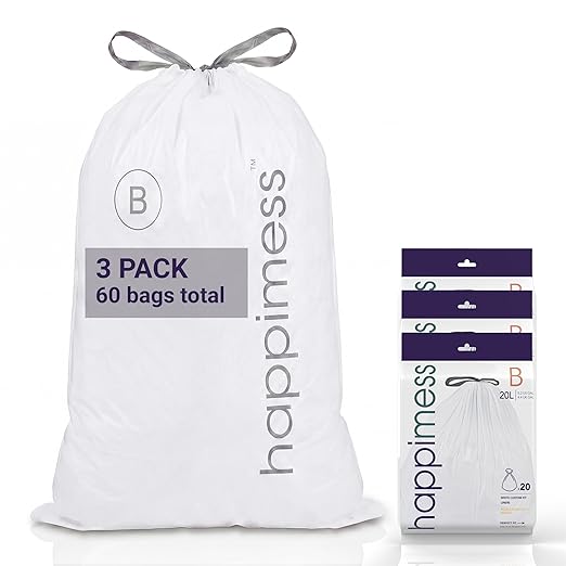 happimess HPM3000B-WHITE 5.3 Gallon Kitchen Drawstring Trash Bags, Trash Can by Happimess