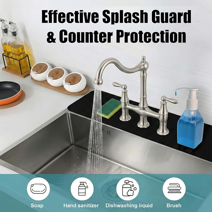 2PCS Faucet Mat for Bathroom Sink 3 Holes: 23.5’’Lx4.5’’W Splash Guard Fits 8 - Image 7