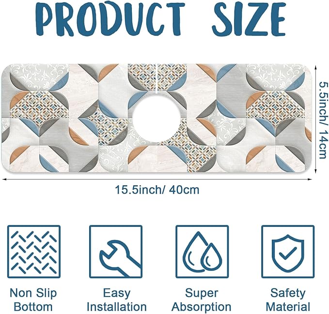 Ceramic Wall Tiles Sink Splash Guard Faucet Mat Moroccan Graphics Super - Image 2