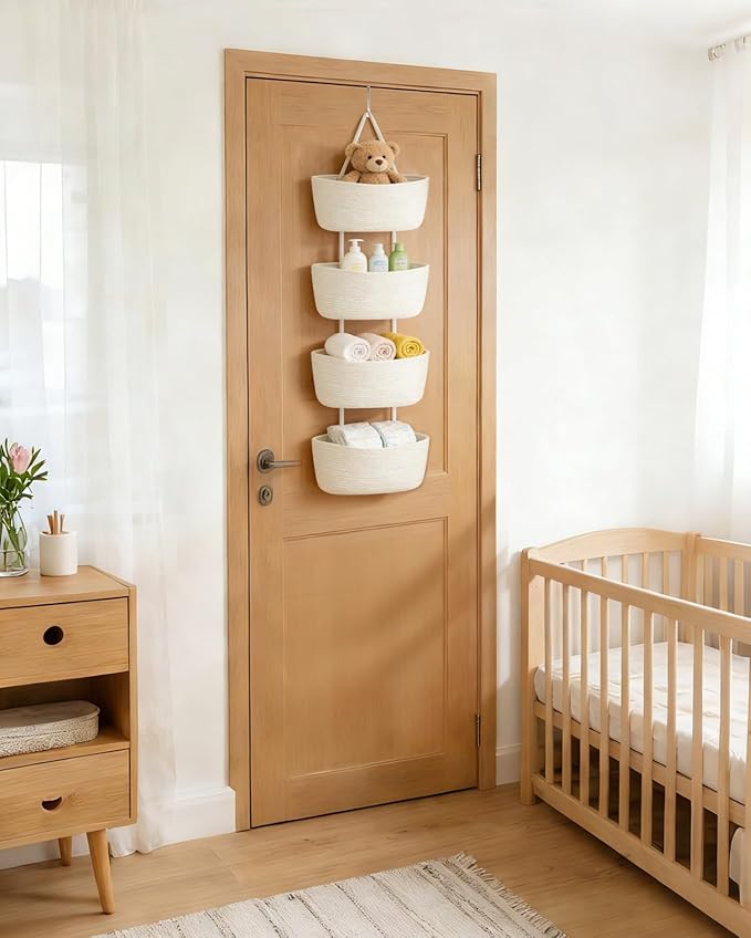 Dahey Over The Door Hanging Basket 4-Tier Woven Boho Wall Mounted Storage - Image 6
