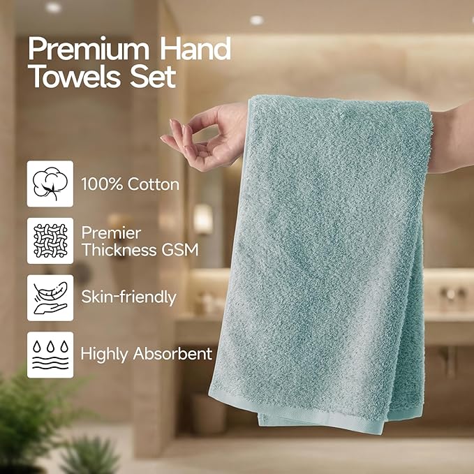 REDKISS 4Pack Luxury Hand Towels, 16x32 Inch 450 GSM 100% Turkish Cotton - Image 2