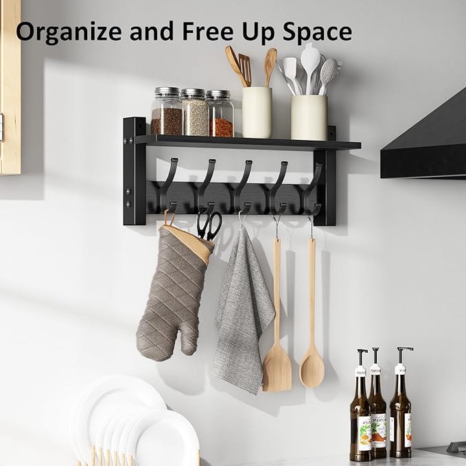 Coat Rack Wall Mount with Shelf, 17.1 Inch Coat Hanger Walls Mounted, Hat Rack - Image 6