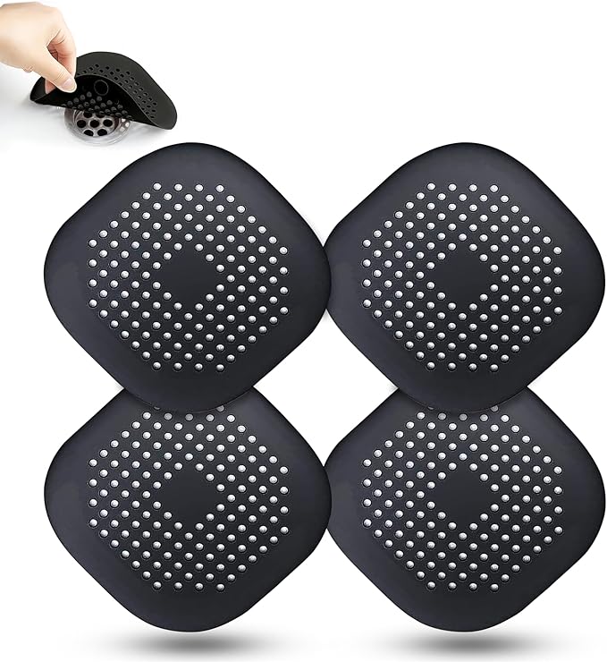 Silicone Square Drain Hair Catcher – 4-in-1 Set Shower Drain Strainer Covers by Unknown