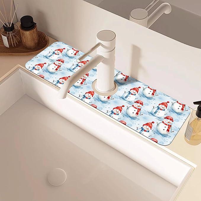 Christmas Snowman with Hat Kitchen Sink Splash Guard Mat Absorbent Fast Drying - Image 2
