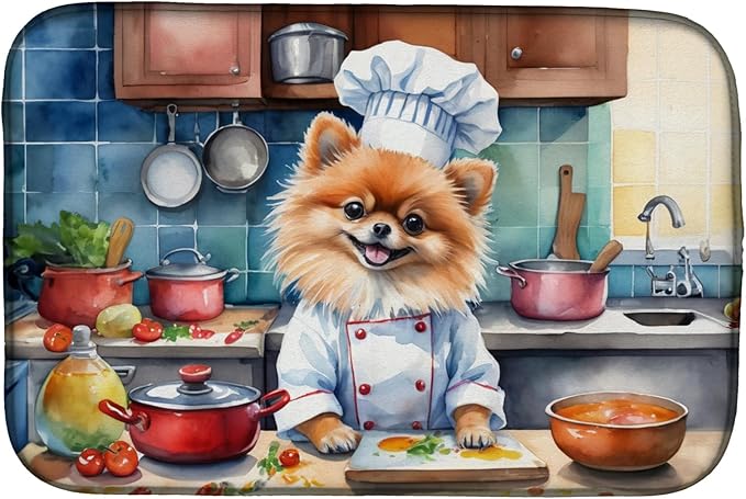 Caroline's Treasures DAC6301DDM Pomeranian The Chef Dish Drying Mat Absorbent by CarolinesTreasures