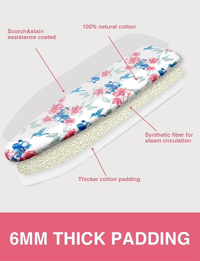 Ironing Board Cover and Pad 15"x54" Extra Thick Natural Cotton, Scorch and - Image 3