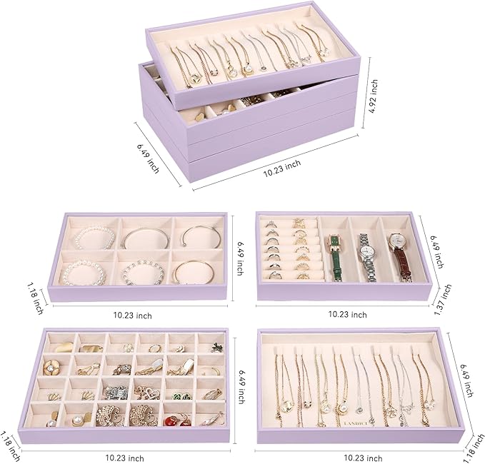 LANDICI Stackable Jewelry Organizer Trays 4 Set, PU Leather Jewelry Organizer - Image 5