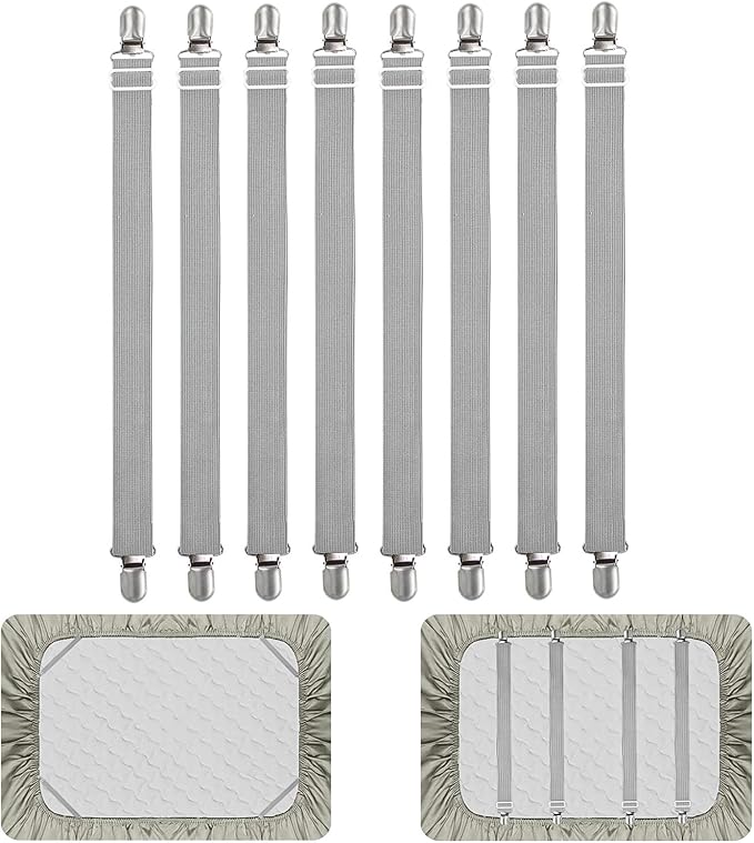 8Pcs Adjustable Bed Sheet Straps Clips, Elastic Mattress Sheet Fasteners Holder by QoeCycth