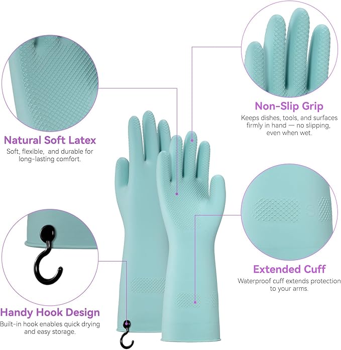 Dishwashing Rubber Gloves for Cleaning – 4 Pairs Kitchen Gloves - Image 2