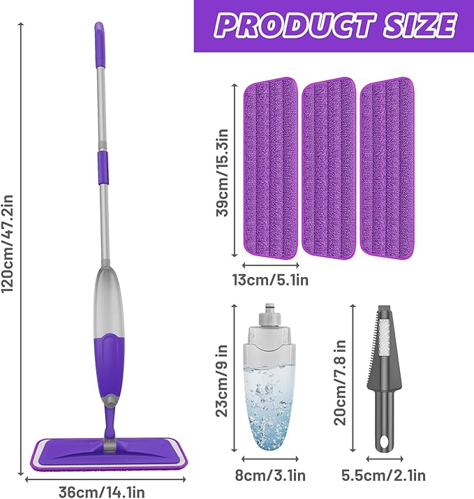 HOMTOYOU Spray Mops for Floor Cleaning: Wet Mop for Hardwood Tile Wood Laminate - Image 8