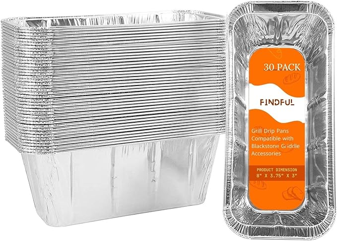 30-Pack Drip Pans Liners for Blackstone Griddle Accessories, Aluminum Foil Pan by Findful