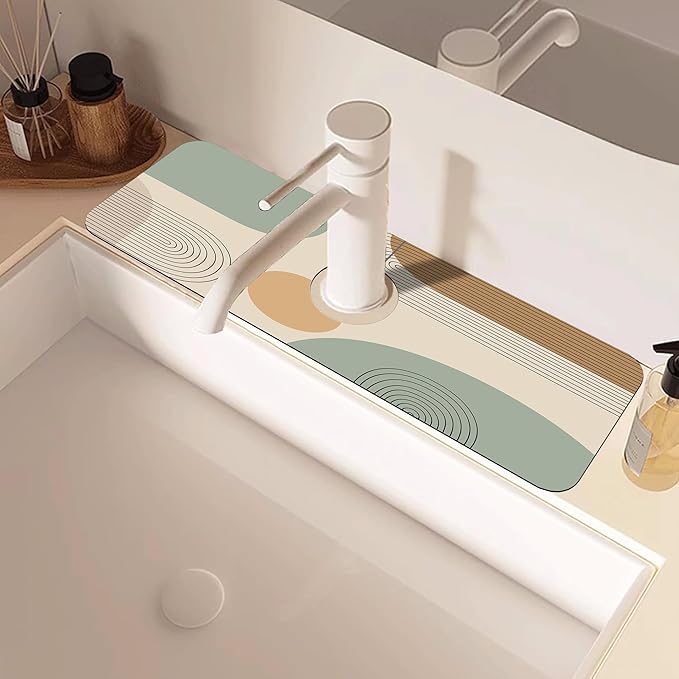 Abstract Minimalistic Geometric Kitchen Sink Splash Guard Mat Absorbent Fast - Image 2