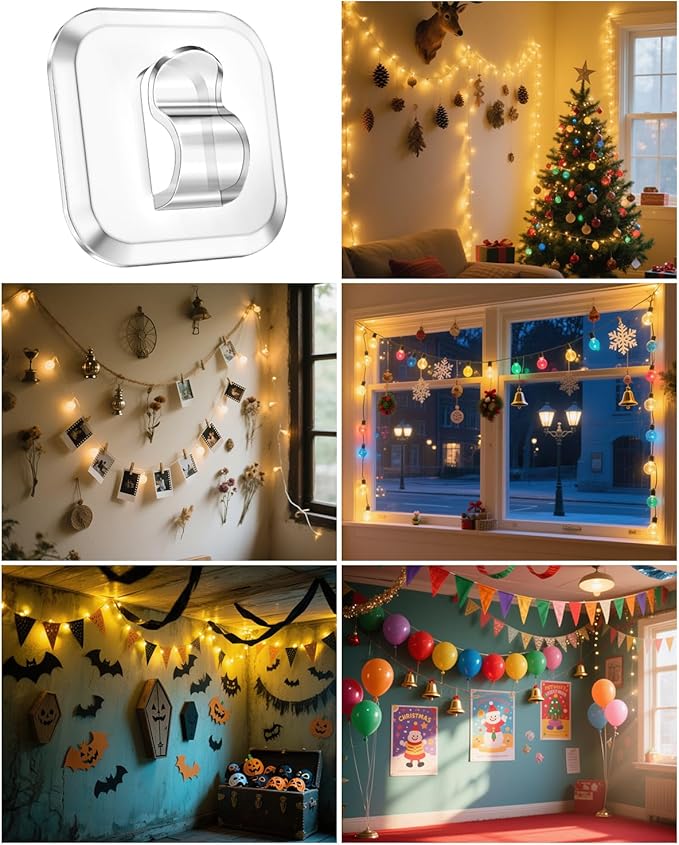 100 Mini Light Hooks with Adhesive Strips: Indoor Clear Small String Light - Image 7
