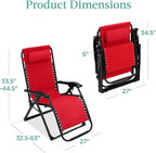 Best Choice Products Oversized Zero Gravity Chair, Folding Outdoor Patio Recliner, XL Anti Gravity Lounger w/Removable Cushion, Cup Holder, Side Tray, 350lb Capacity - Crimson Red - Image 2