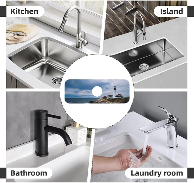 Kitchen Sink Splash Guard Faucet Mat Lighthouse Beach Sky 15"x5.5", Diatom Mat - Image 8