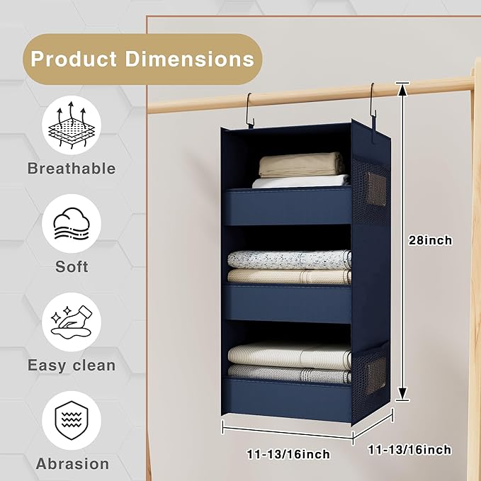 3-Shelf Hanging Closet Organizer and Storage, Foldable Hanging Closet Shelves - Image 3