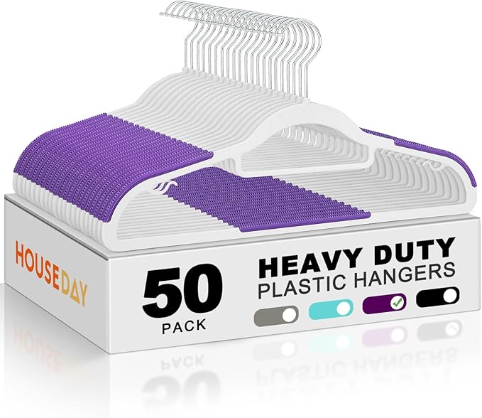 HOUSE DAY Plastic Hangers 50 Pack, Clothes Hangers Non Slip by HOUSEDAY