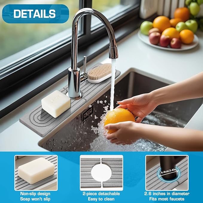Faucet Mat for Kitchen Sink, Diatomite Quick Drying Tray, Long 23.6'' Kitchen - Image 4