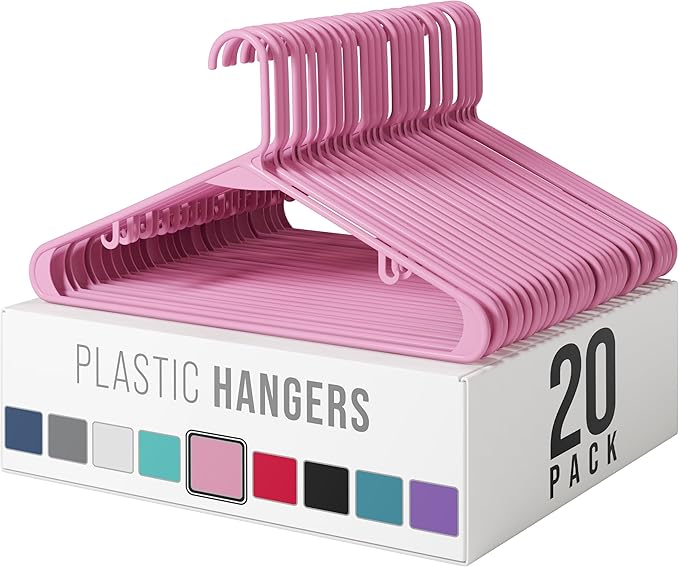 Plastic Hangers 20 Pack Pink by Neaterize