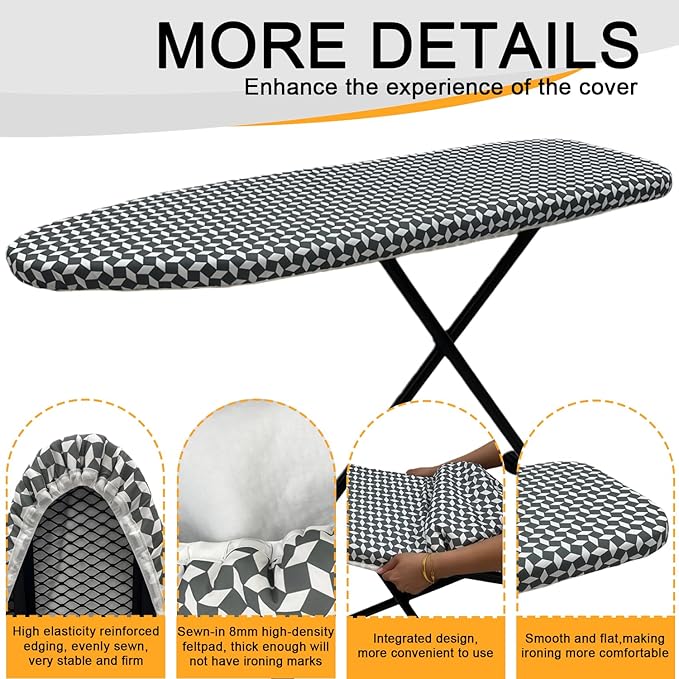 Ironing Board Cover and Pad, Sewn-in Thick Feltpads, Elastic Edge, Fits - Image 3