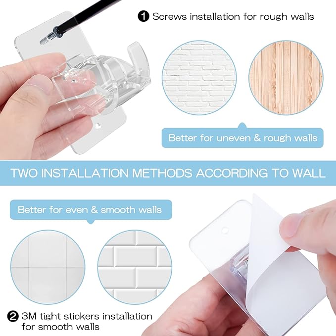 8PCS No Drill Curtain Rod Brackets, Self-Adhesive, Plastic & Stainless Steel - Image 5