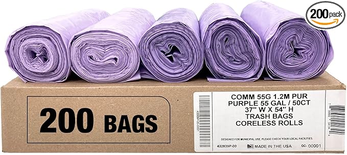 Ultrasac Heavy Duty 55 Gallon Purple Trash Bags by Ultrasac