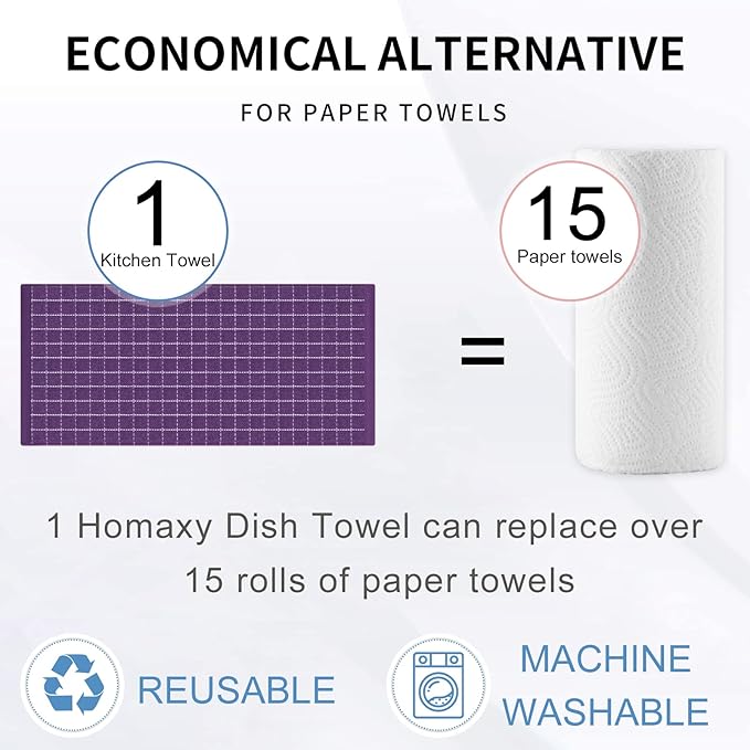 Homaxy 100% Cotton Terry Kitchen Towels, Checkered Designed, Soft and Super - Image 7