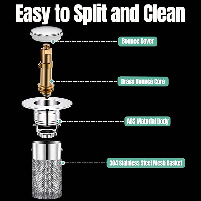 Bathroom Sink Drain Stopper for US Universal Replacement, Pop Up Drain for - Image 3