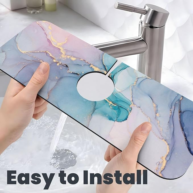 Colorful Marble Abstract Kitchen Sink Splash Guard Faucet Mat Super Absorbent - Image 6