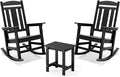 LUE BONA Outdoor Rocking Chairs Set, 3-Piece, HDPS Poly Porch Rockers with Table, Plastic Weather Resistant Rocking Chair Set for Outdoor Indoor, Garden, Backyard, 350lb, Black Chairs+Table by LUEBONA