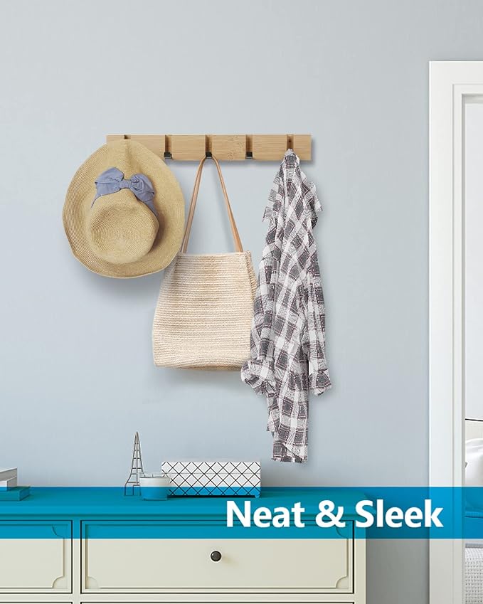 JSVER Wooden Coat Hooks Coat Rack Wall Mount, Space-Saving Coat Rack - Image 6