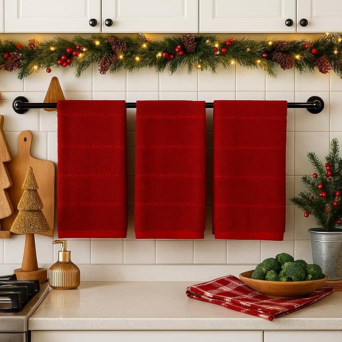 Maroon Dark Red Brick Red Kitchen Hand Dish Towels: Oversized 28" x 18" - Image 3