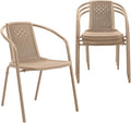 VINGLI PE Rattan Outdoor Dining Chairs Set of 4, Plastic Stackable Patio Chairs for Indoor, Porch, Restaurant, Garden,Champagne by VINGLI