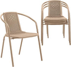 VINGLI PE Rattan Outdoor Dining Chairs Set of 4, Plastic Stackable Patio Chairs for Indoor, Porch, Restaurant, Garden,Champagne by VINGLI