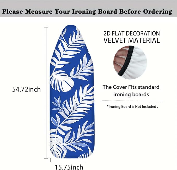 Nuxovilar Blue Background with White Tropical Leaves Ironing Board Cover - Image 4