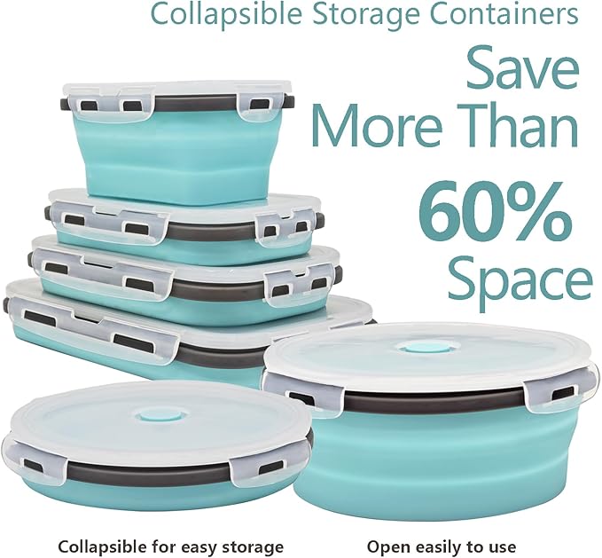 8 Collapsible Food Storage Containers, Silicone Collapsible Food Storage - Image 6