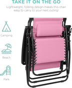 Best Choice Products 30” Wide Folding Zero Gravity Outdoor Recliner Patio Lounge Chair w/Adjustable Canopy Shade, Headrest, Side Accessory Tray - Carnation - Image 9