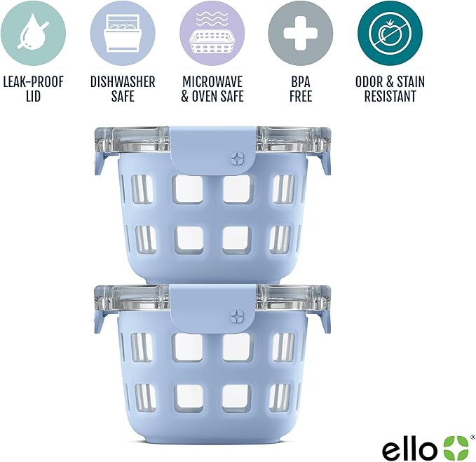 Ello Duraglass 2-Pack 2 Cup Reusable Glass Container Jar - Image 3