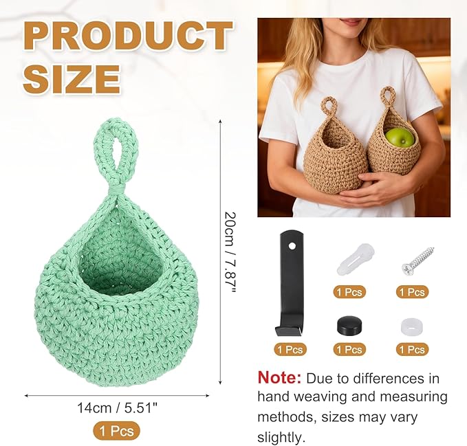 uxcell Hanging Fruit Baskets for Kitchen, Hand-Woven Wall Hanging Storage Jute - Image 2
